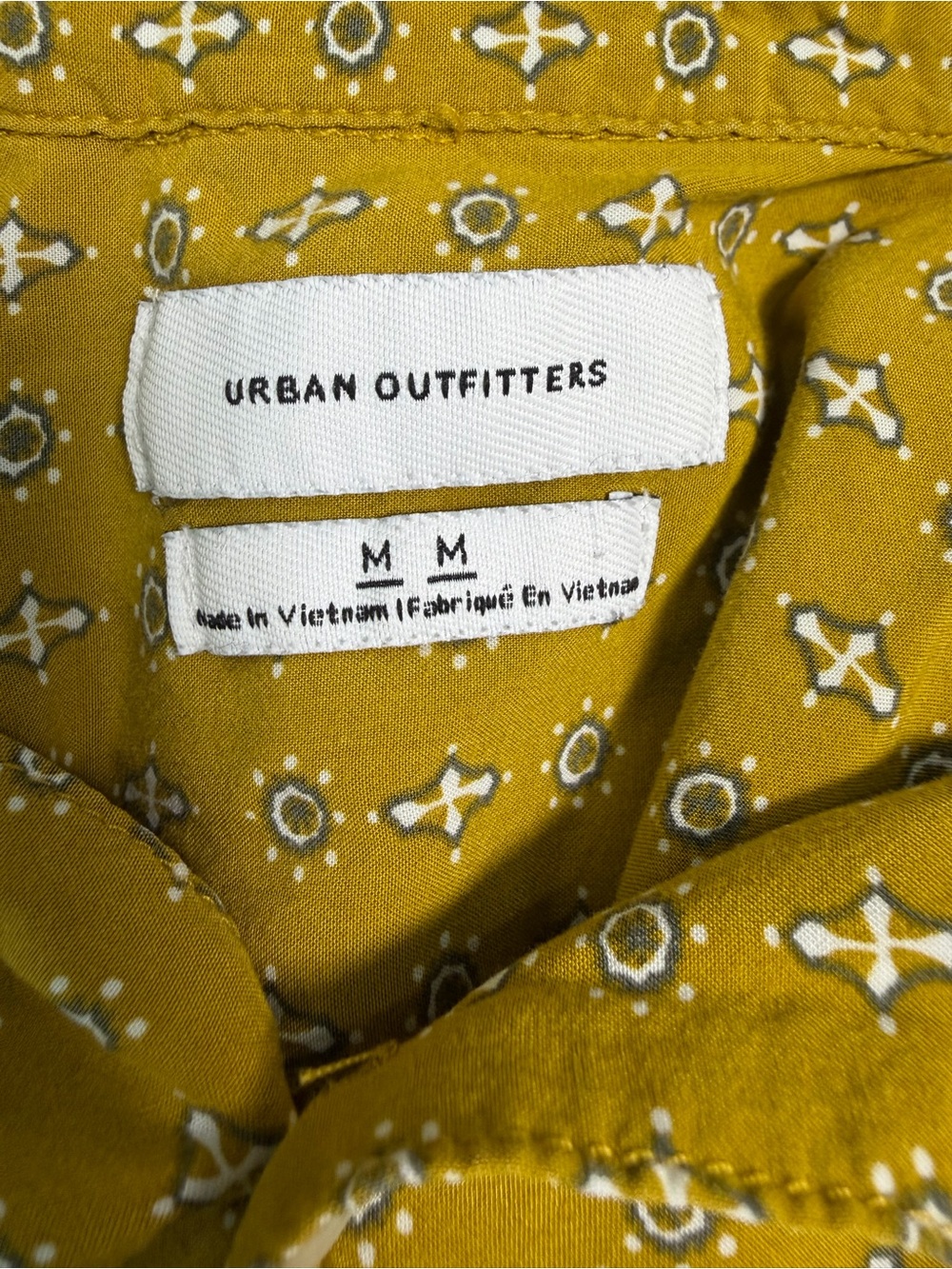 Urban Outfitters Men's Mustard Yellow Medium Geometric Print Button Down Shirt - Picture 3 of 11